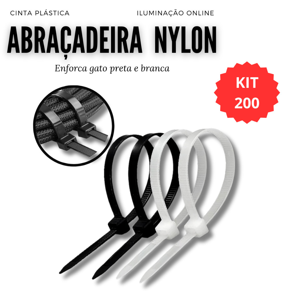 Abraçadeira Nylon Enforca Gato 200 Unidades Cinta Plástica de Fixação Multiuso em Oferta na Shopee
