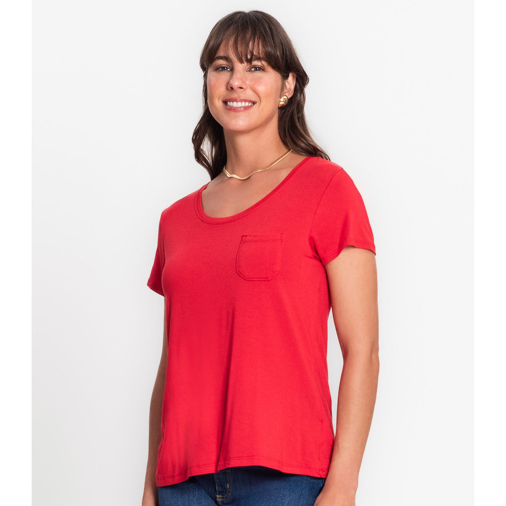 Detalhes do Blusa Feminina Viscotorcion Com Bolso Rovitex Vermelho