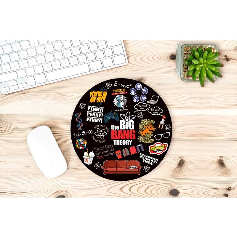Mouse Pad Redondo Neoprene 19x19 Icons Série The Big Bang Theory Geek Nerd