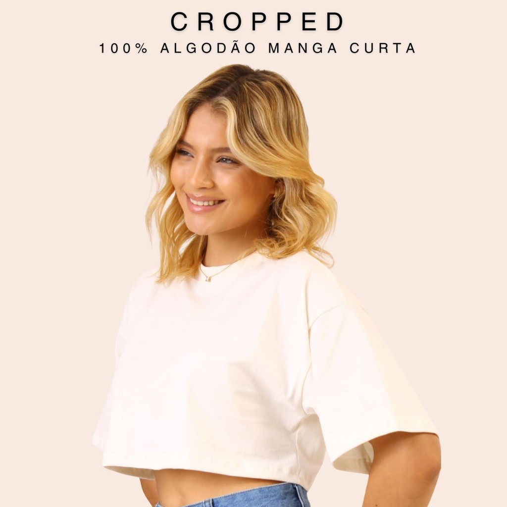 Camiseta Feminina Tshirt Cropped Oversized 100% Algodão Blusa Soltinha Confortável Estilo Urbano