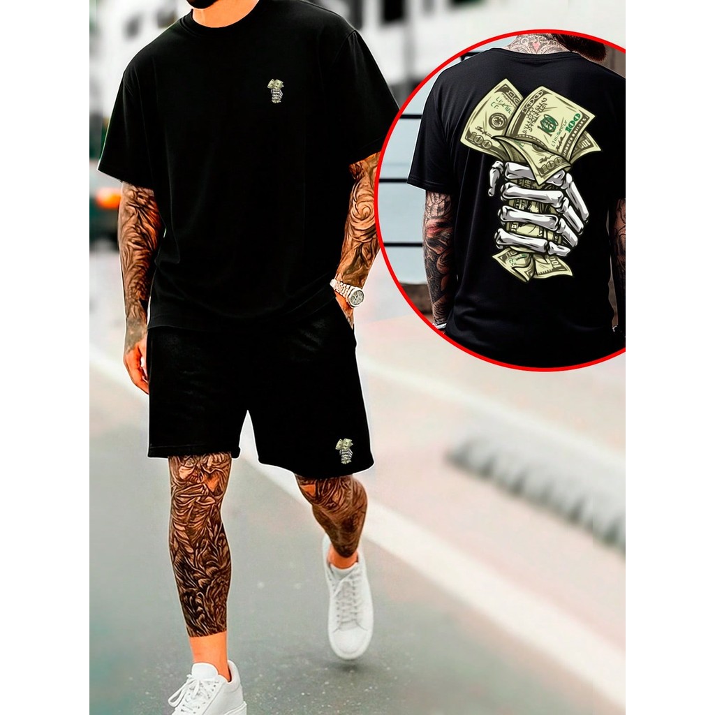 Conjunto Masculino Kit Camiseta + Bermuda Moletom Modelo: "Caveira" Estilo Tumblr - Lançamento ESPECIAL PROMOCIONAL