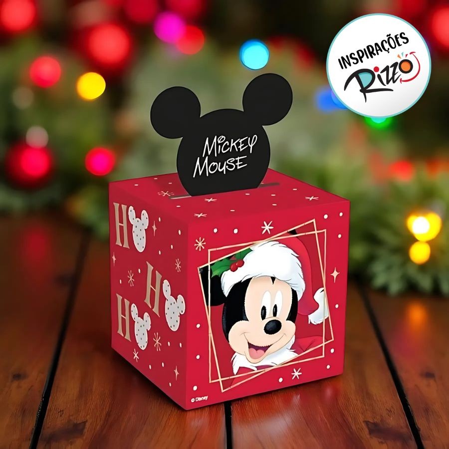 Caixa Pop Up - Natal Mágico Mickey - G 14x14x16,5cm - 1 unidade - Disney Original - Rizzo