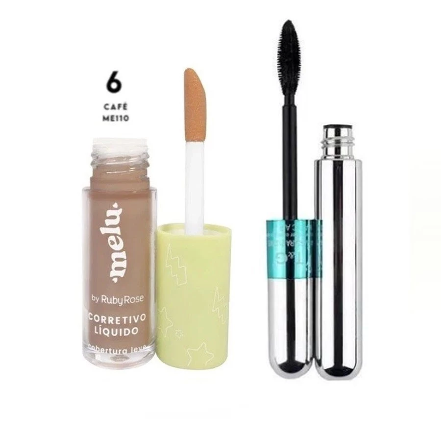 Corretivo Líquido Cobertura Leve Melu Ruby Rose 5ml Maquiagem + Máscara para cílios T&G Tango RÍMEL