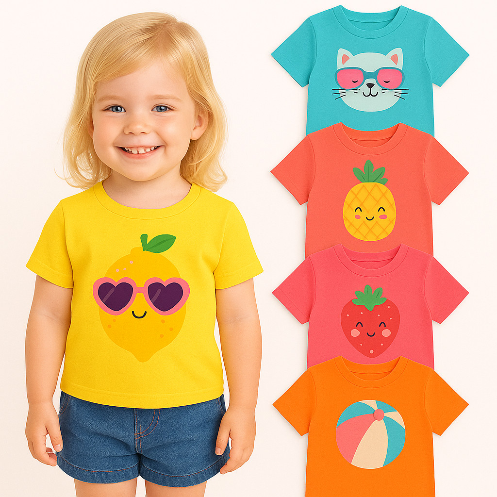 Kit 3 Camisetas de Manga Curta Menina Infantil Verão -Kit 3 Blusas para Meninas Infantil Sortidas- Camisa Feminina