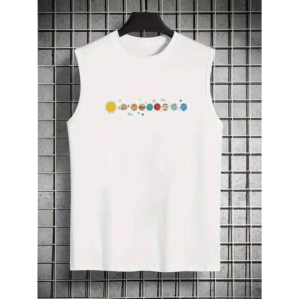 Camisa Oversized Regata Praia Streetwear Estampada Planetas Camiseta Cavada Unissex Camiseta Larga Algodão Masculina