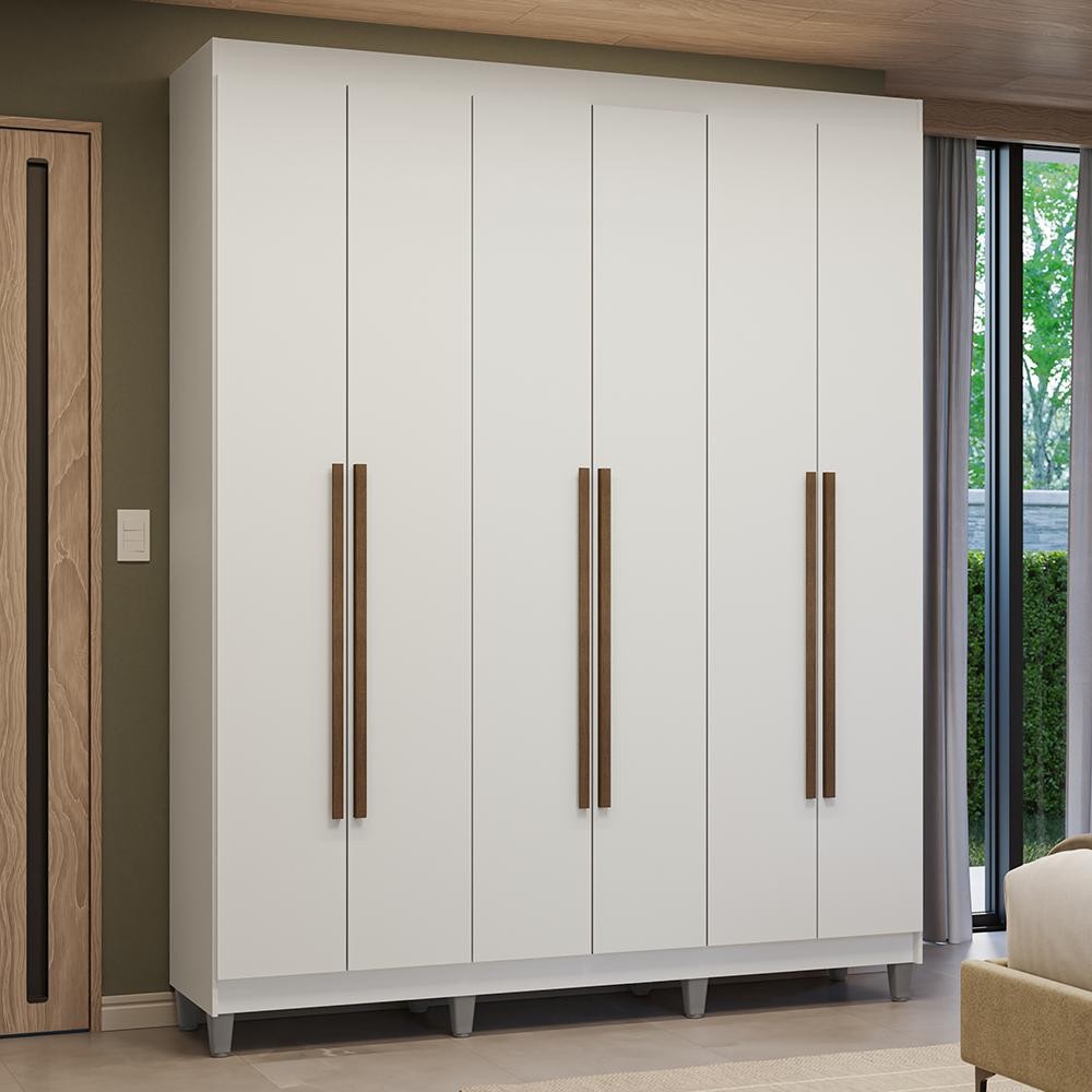 Guarda-Roupa Casal com Pés 6 Portas Batentes Branco/Branco/Rustic Venus Madesa em Oferta na Shopee
