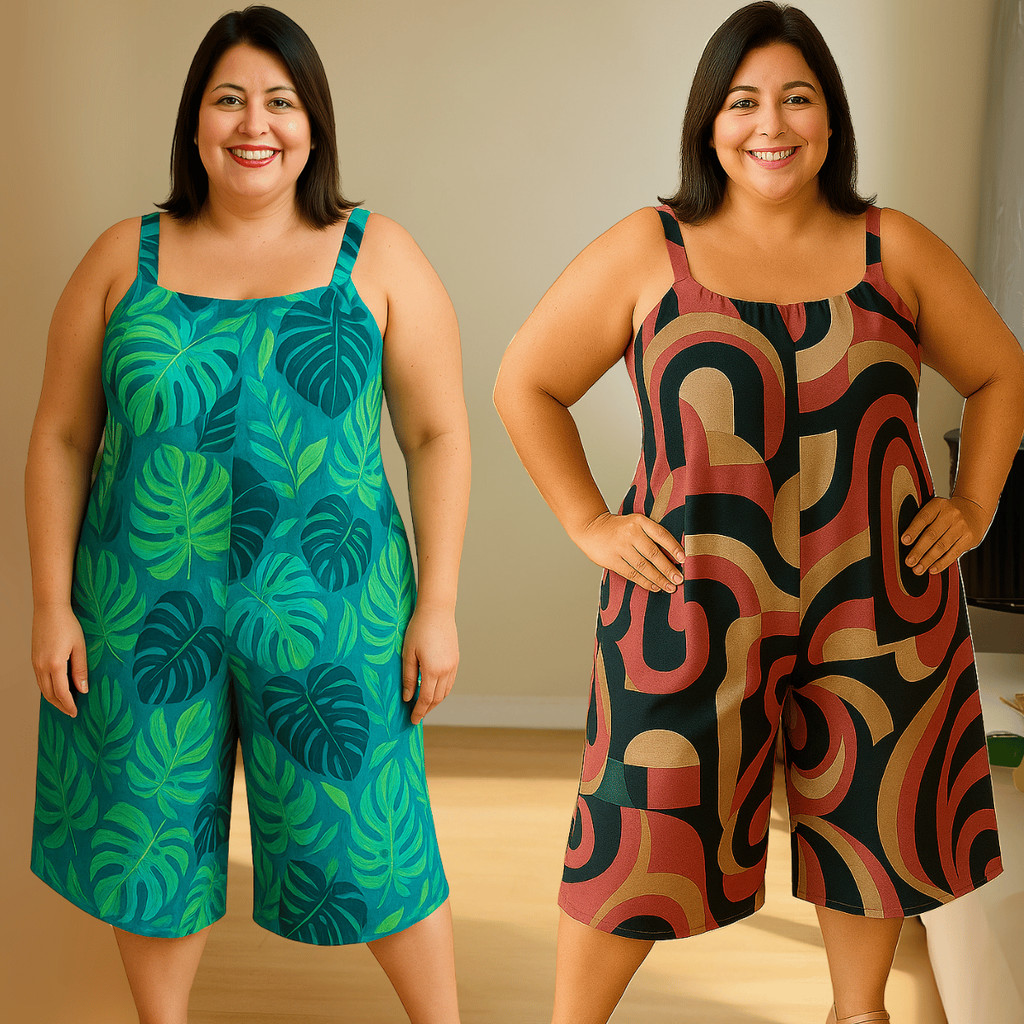 Kit 2 Pantacourt Macacão Feminino Plus Size Estampado Confortável Soltinho Veste até 54