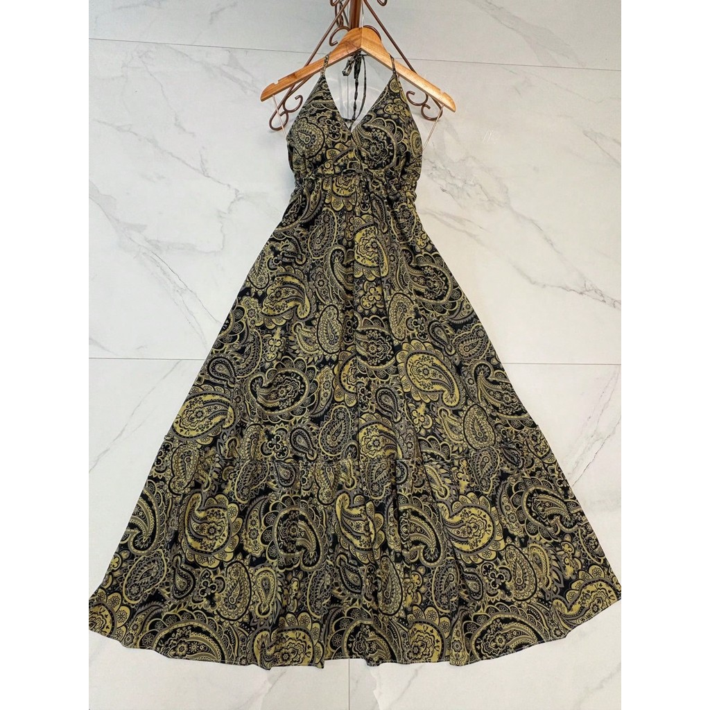 vestidos longo com bojo estampa 3D multicolorido novo modelo atras com amarrar costas nuav0131 em Oferta na Shopee