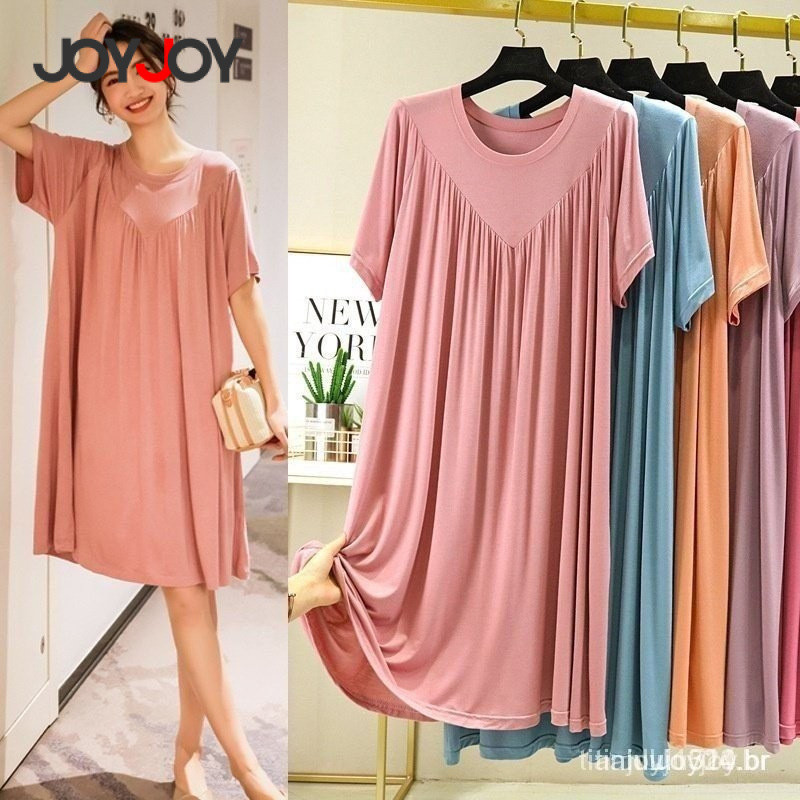 Joyjoy Pijamas Plus Size Camisola 10XL 150Kg Solta Fina Manga Curta Linha Embalada 9 Cores ZX0 O0UI
