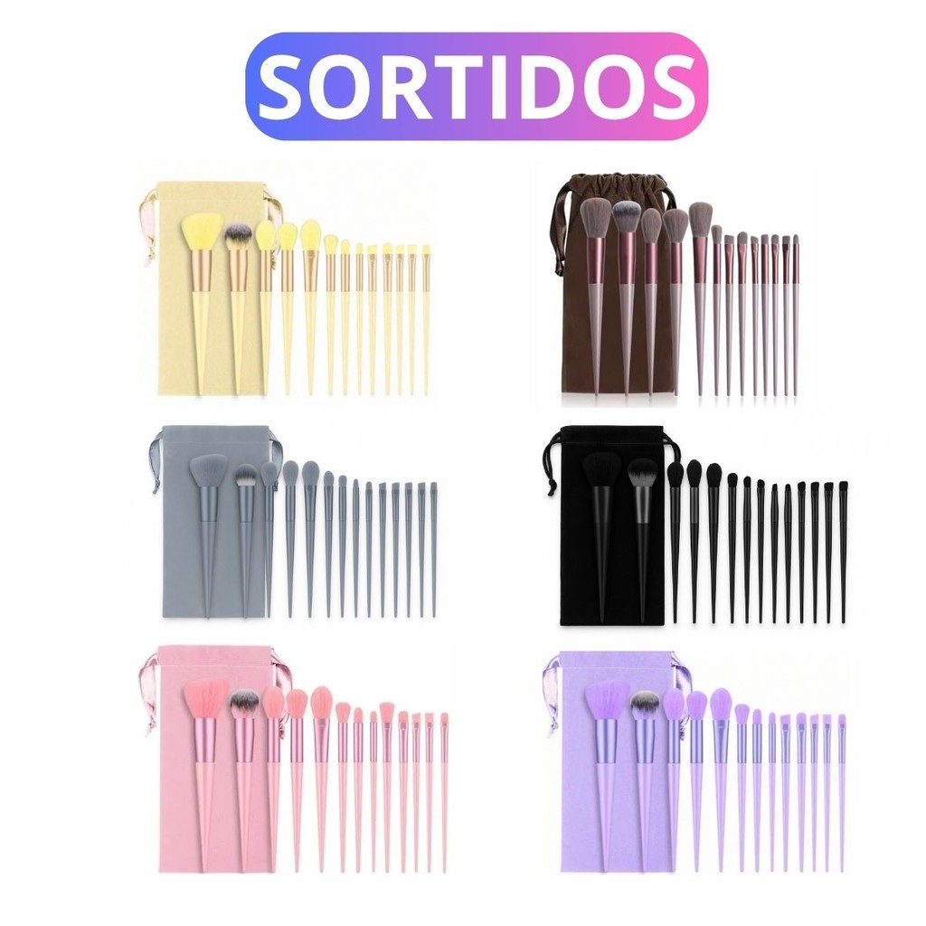 Kit 13 Pincéis de Maquiagem Profissional Cerdas Macias Com Bolsa de Veludo