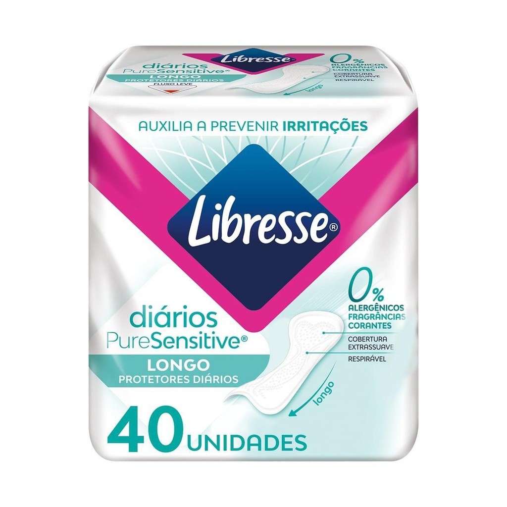Protetor Diário Libresse Pure Sensitive Longo 40 Unidades em Oferta na Shopee