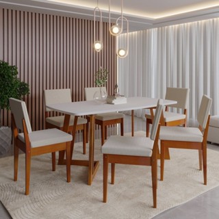 Conjunto para Sala de Jantar Tampo Oval 170cm com 6 Cadeiras Madeira Maciça Miami Caramelo/Off White em Oferta na Shopee