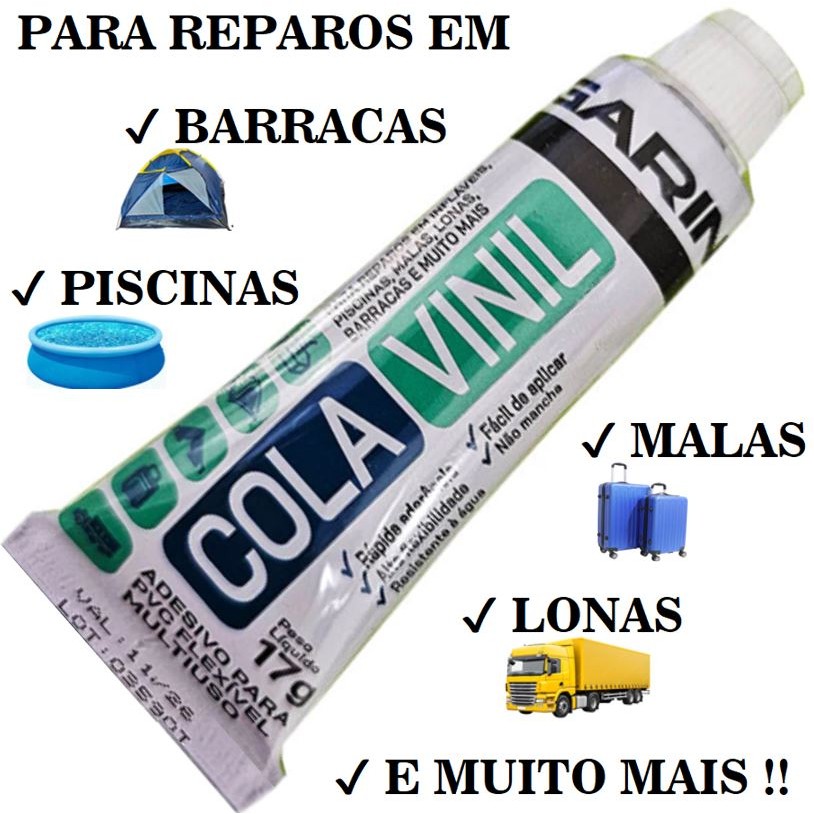 Cola Vinil Incolor Garin - Reparos em Piscina Infláveis, Boia, Toldos, Barraca, Tendas, Lona de Caminhão, Sintéticos PVC
