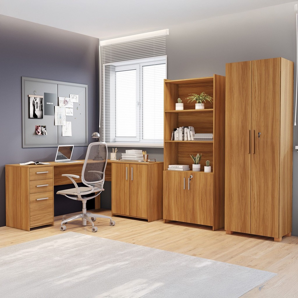 Kit 3 Peças 1 Mesa em L 2 Gavetas 3 Portas 2 Armários Espresso Móveis Freijó em Oferta na Shopee