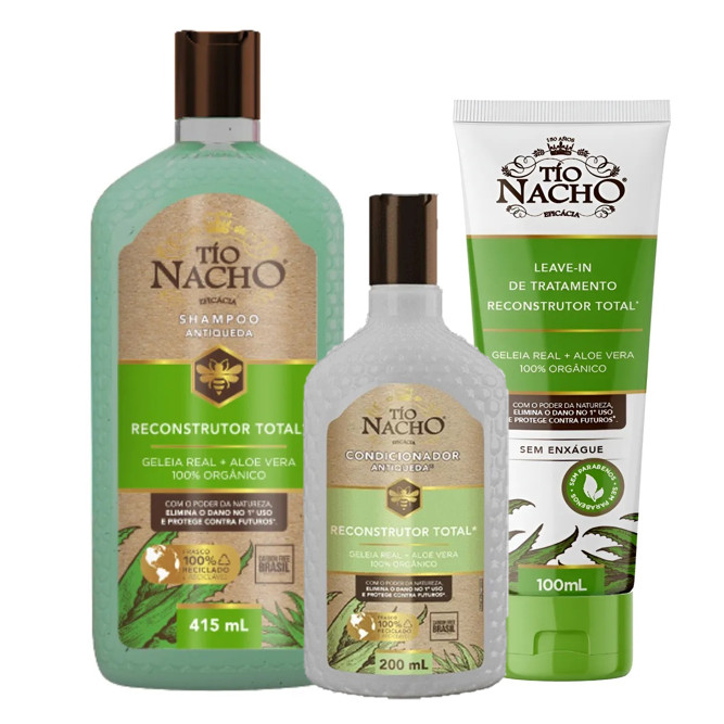 Kit Tio Nacho Reconstrutor SH 415mL + Cond 200mL + LeaveIn 100 mL em Oferta na Shopee