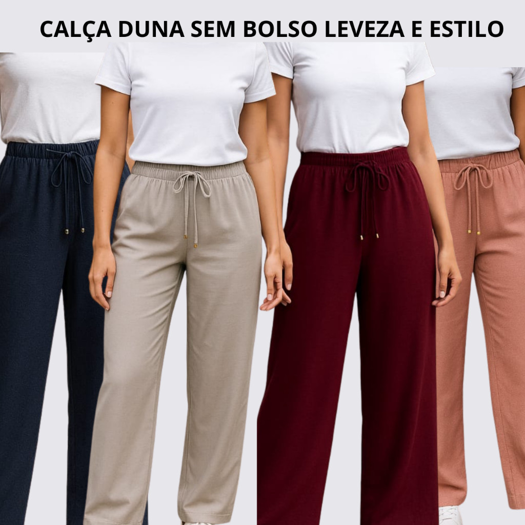 Calça Duna Pantalona Feminina Wide Leg Cintura Alta s/ Bolso  Leveza e Estilo Conforto Tendência Atual em Oferta na Shopee