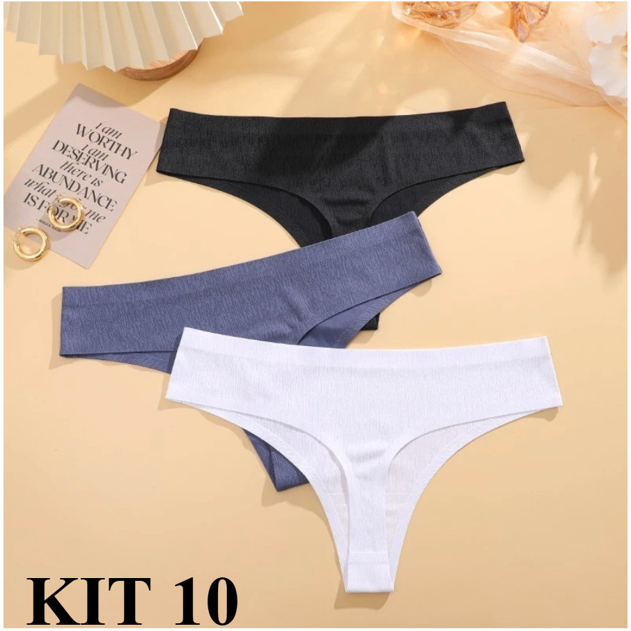 Kit 10 Calcinhas Sem Costura Fio Dental Invisível Corte a Laser Confortável Não Marca na Roupa