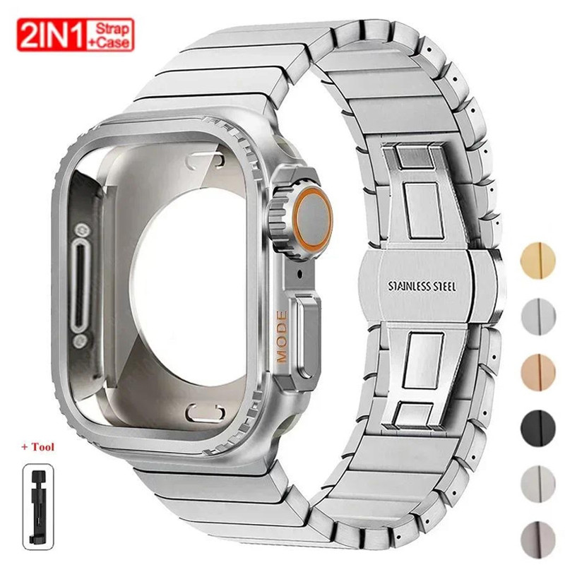 Pulseira De Aço Inoxidável + Capa Protetora De Metal Para Apple Watch Ultra 3 2