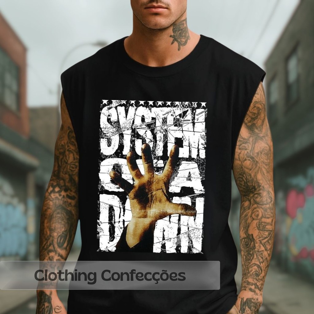Camiseta Cavada Oversized Banda System Of A Down Album Toxicity New Regata Sem Manga Vintage