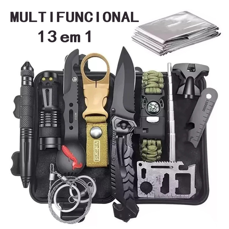 Kit De Sobrevivência De Emergência Para Acampamento E Aventura Ao Ar Livre 13 Em 1