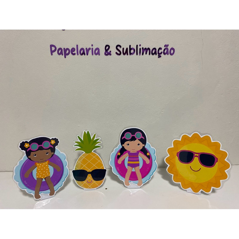 4 Display de mesa com suporte no tema pool party menina para aniversário