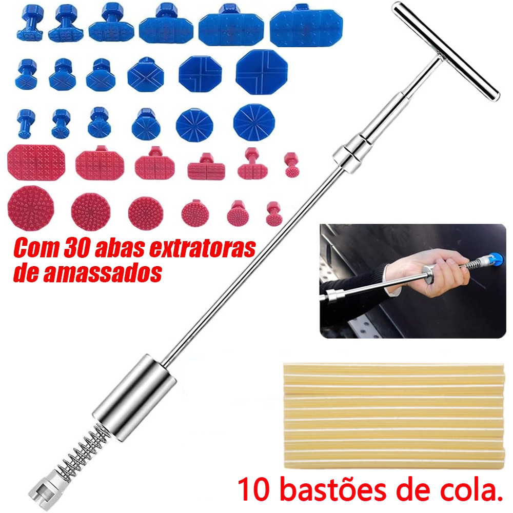 Kit 41 de Reparo de Amassados em Carro com Ferramenta Manual em Alumínio T-Shaped e 30 Espaçadores