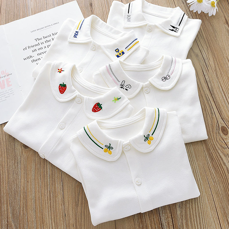 Classe A camisa de fundo de algodão puro para meninos meninas crianças única lapela bordada camiseta topo meninos menina