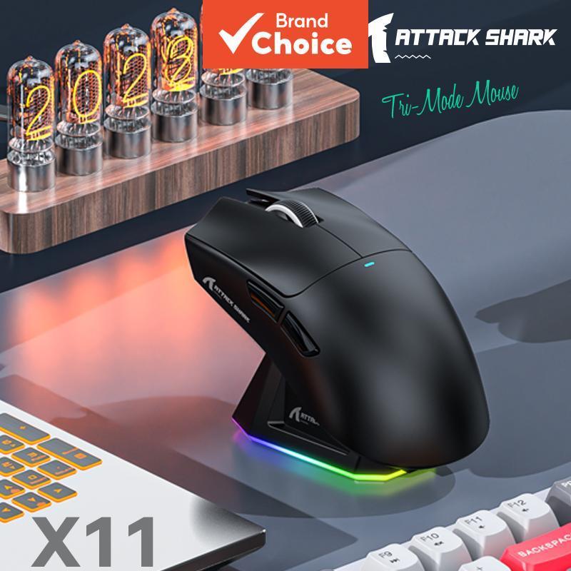 Mouse Gamer Attack Shark X11 Tri-Modo Sensor PAW3311 22000DPI 280mAh Bateria Sem Fio