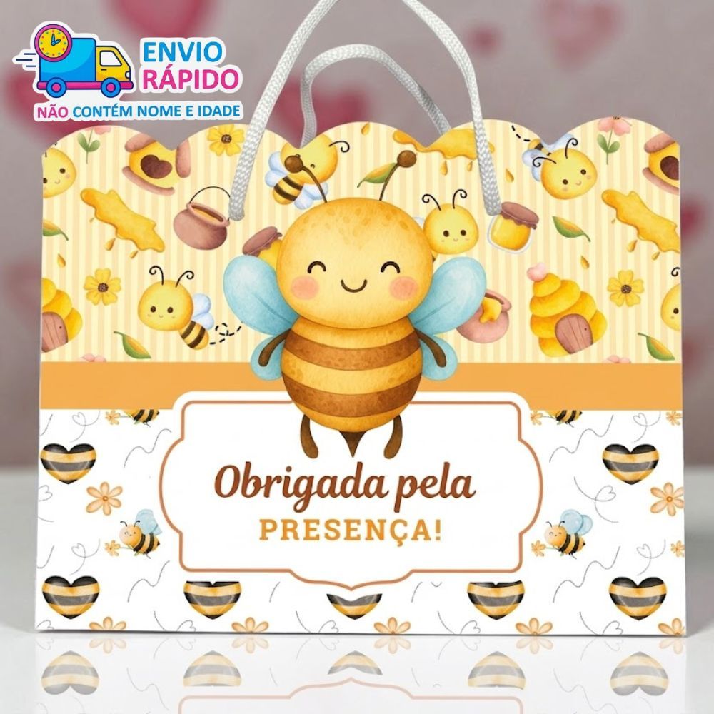 Kit Sacolinha Personalizada Abelhinha (20x15x7cm) Lembrancinhas de Aniversário - PEGUE E MONTE