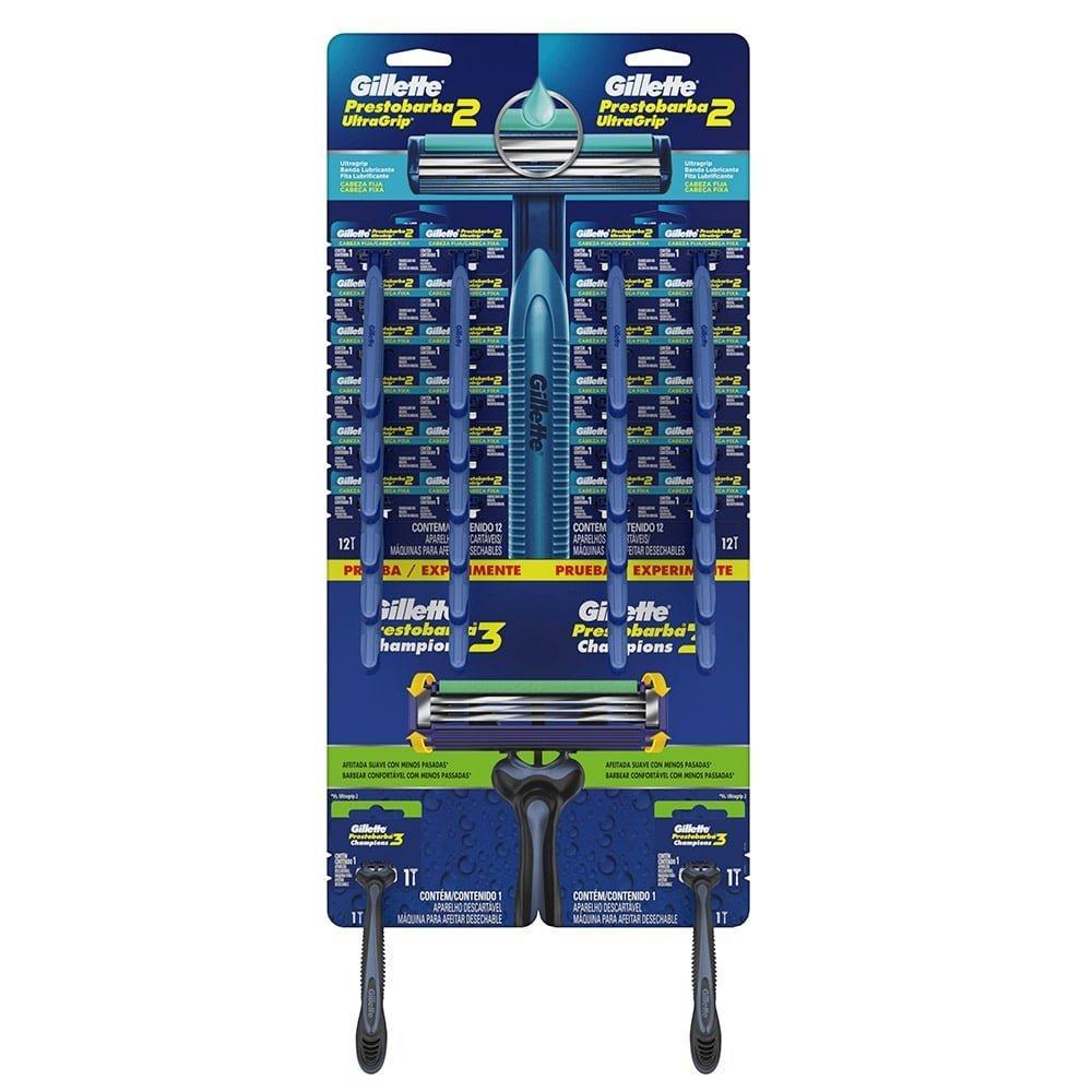 Aparelho de Barbear Gillette Prestobarba Ultragrip 2 - 2 Embalagens com 12 Unidades + 2 Unidades Champions 3