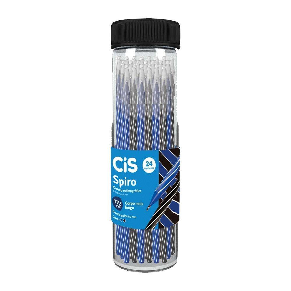 Caneta Cis Esferográfica Spiro 0,7mm Azul/Preto - Embalagem com 24 Unidades