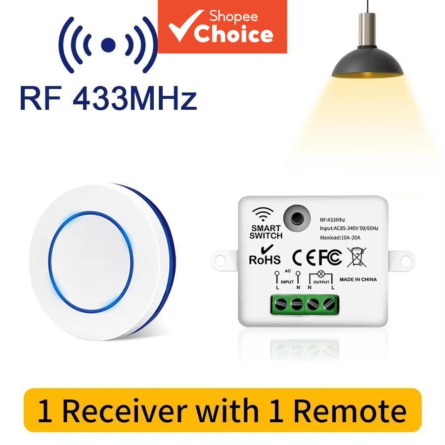 Controle Remoto Sem Fio RF 433MHz Interruptor de Lâmpada 220V 110V 10A Receptor de Relé Mini Interruptor de Parede