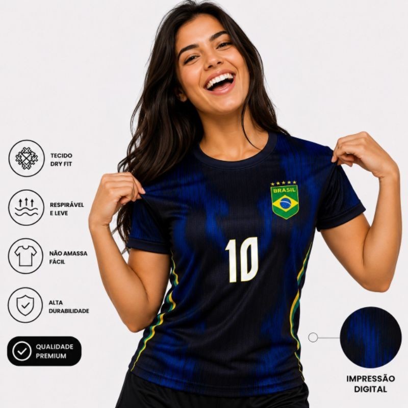 Camisa Torcedor Brasil FEMININA Copa do Mundo Camiseta azul #ESTRELADAR #BRASIL #HEXA #COPADOMUNDO