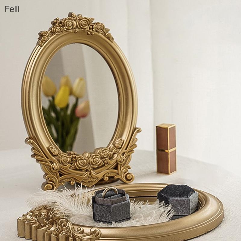 [Fel] Moldura De Escultura Em Estilo Francês Rústico , Espelho De Mesa , Bandeja Dourada Decorativo Para Casa , Quarto M