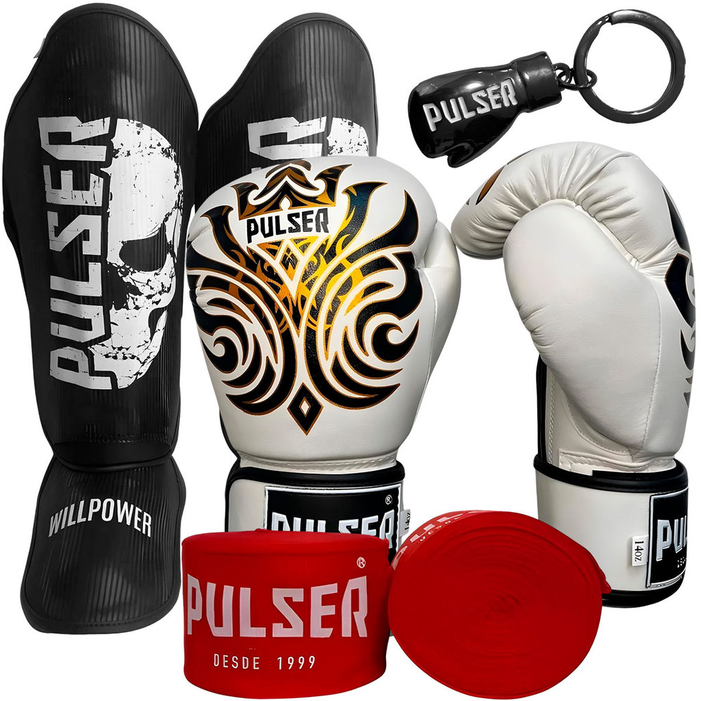Kit 1x Luva Boxe Adoma Caveira 12oz Bandagem 3m Caneleira Muay Thai Kickboxing Treino Profissional