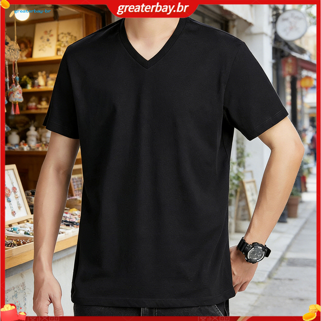 Men's Summer V-neck T-shirt Breathable Short Sleeve Tee Loose Fit Casual Sport Top Lightweight Outdoor Pullover for Dail