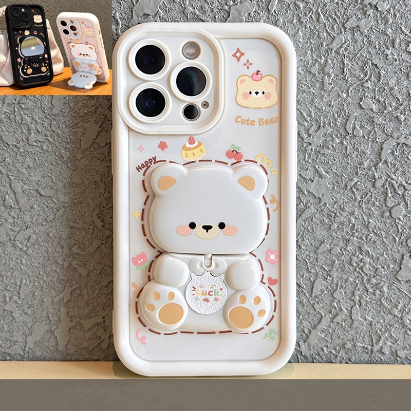Para Samsung S25 S23 S24 S21 S20 FE S22 S26 Plus Ultra A22 A30S A73 A53 A34 A35 A36 Pequeno Urso Capa Macia Com Suporte