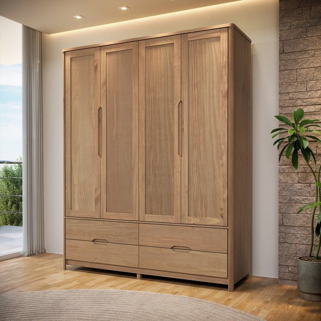 Guarda-Roupa 4 Portas 4 Gavetas Madeira Maciça Nest Marrom/Tauari 4 Portas