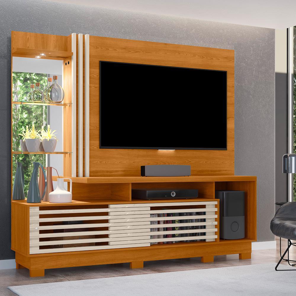 Estante Home Theater Para TV até 60 Polegadas com Espelho e Luminária LED Frizz Plus com Pés Madetec
