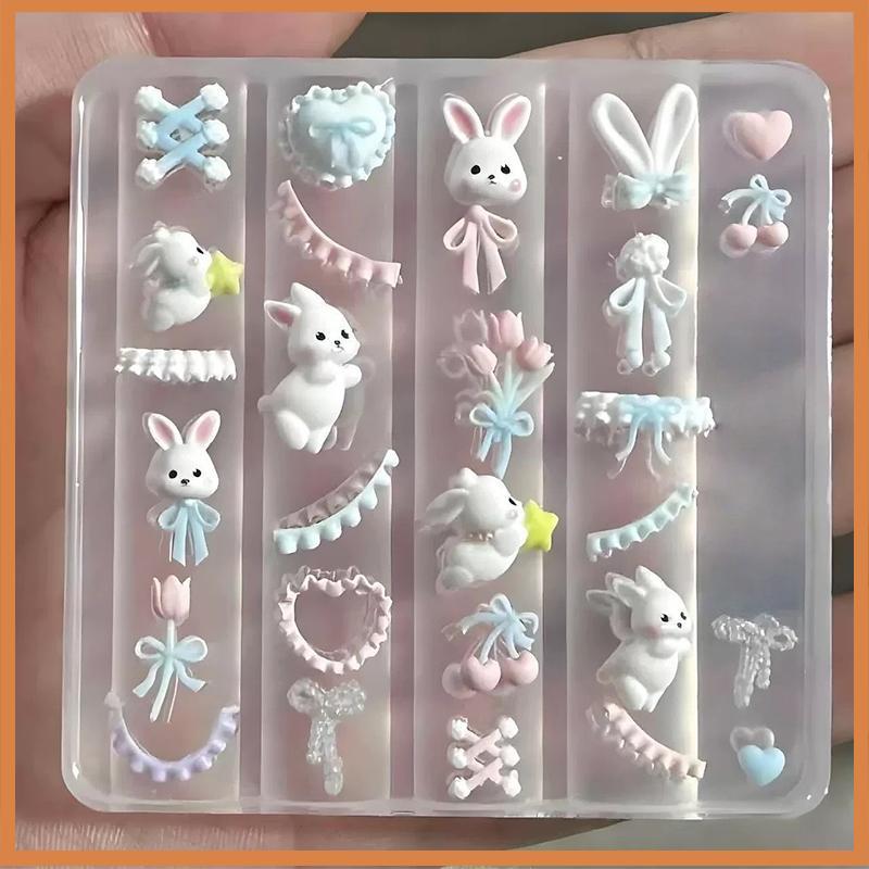 [BG] Molde De Silicone 3D Com Laço E Coelho Para Decoração De Unhas , Design DIY , Modelo De Unha , BR