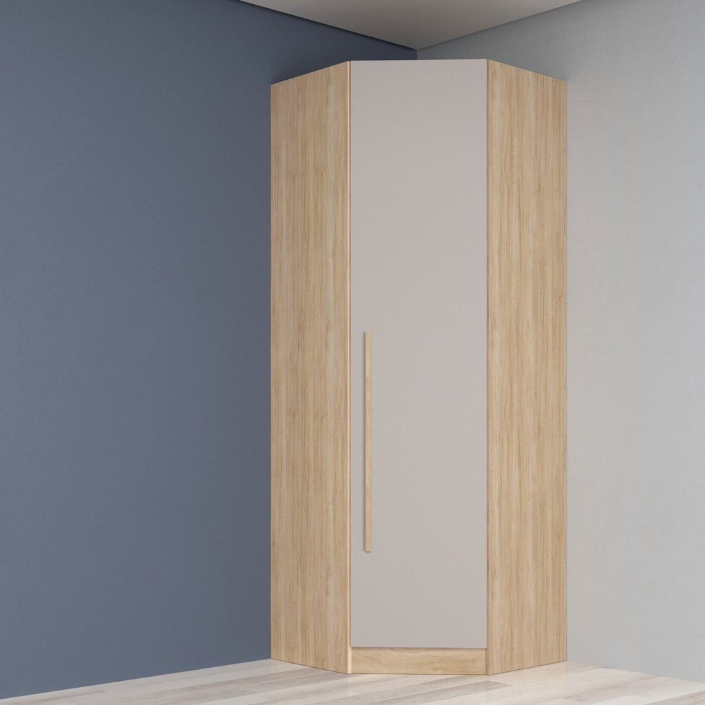 Guarda Roupa Modulado Canto Oblíquo 1 Porta San Diego Bege/Aveiro Oak/Cinza Urbano Cinza