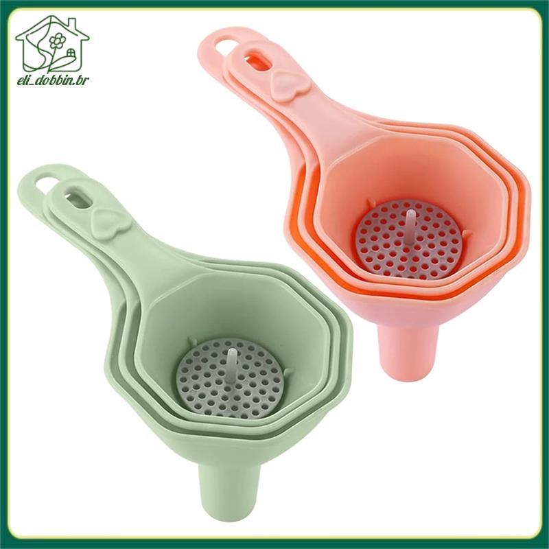 [eli_dobbin.br] 2 Conjuntos De Pequenos Funil De Cozinha Multifuncional Com Filtro Embutido-Ideal Para Garrafas E Suco E