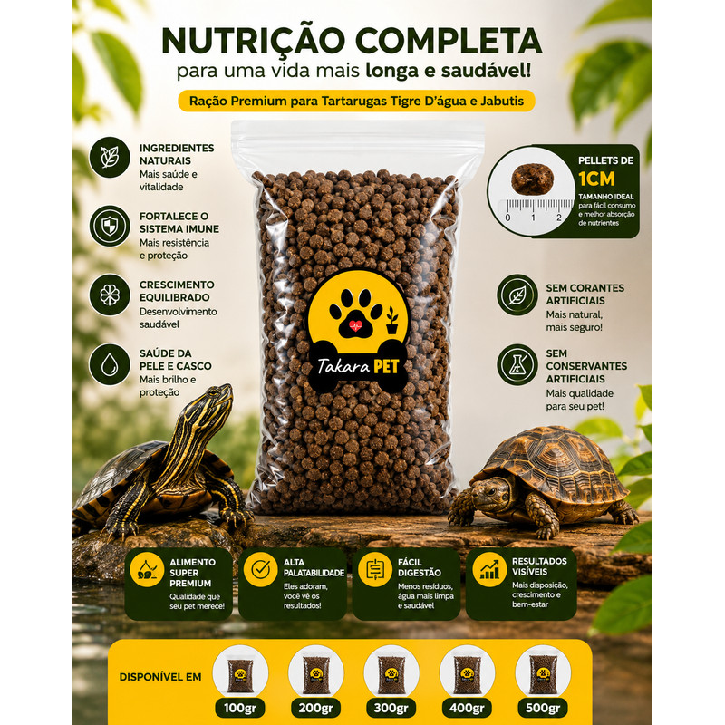 Ração Tartaruga Jabuti e Tigre Dagua Pellets Grandes 1cm - 100gr a 500gr