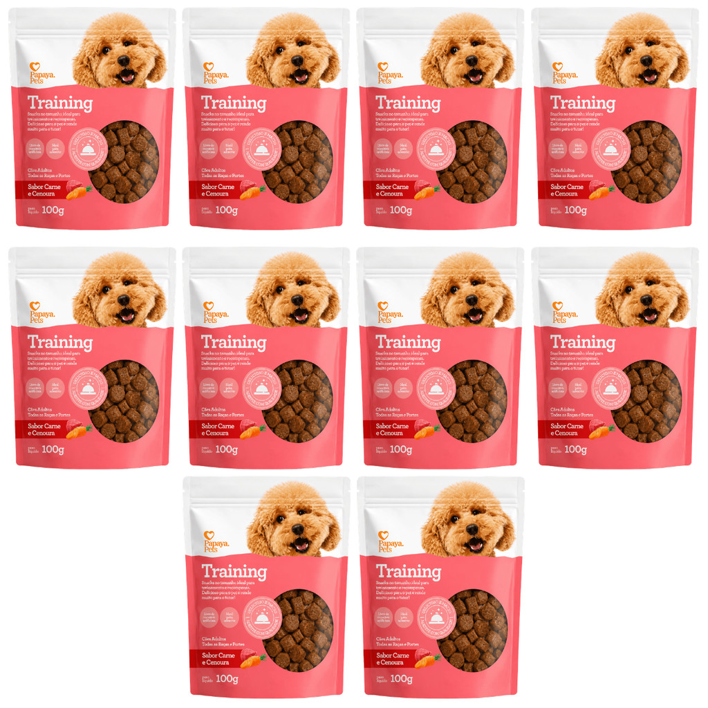 Kit 10 Petiscos Adestramento Cachorro Snack Training Recompensa Cães Carne Cenoura Papaya Pets 100g Premium