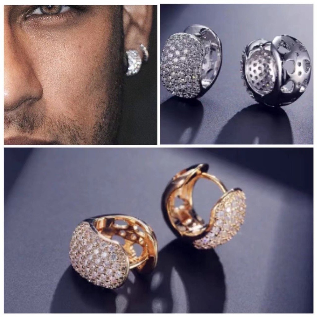 Brinco Argola Masculino de Prata Cravejada com Zircônia Banhado a Ouro Branco 18K Neymar Promoção