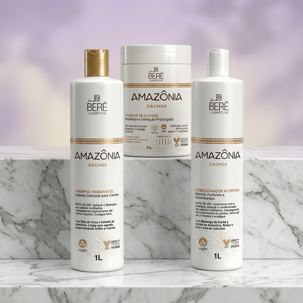 Kit Shampoo Condicionador Ativador de Cachos Bela Berê Hidratação Definição e Controle de Frizz