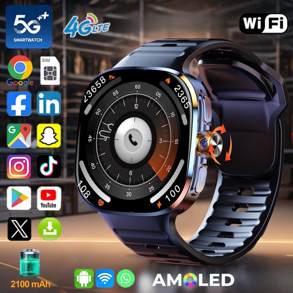 4G/5G Smartwatch 2.4 Polegada Amoled Android 10.0 900W Câmera GPS WIFI Cartão SIM 2100Mah Bateria Relógio Inteligente