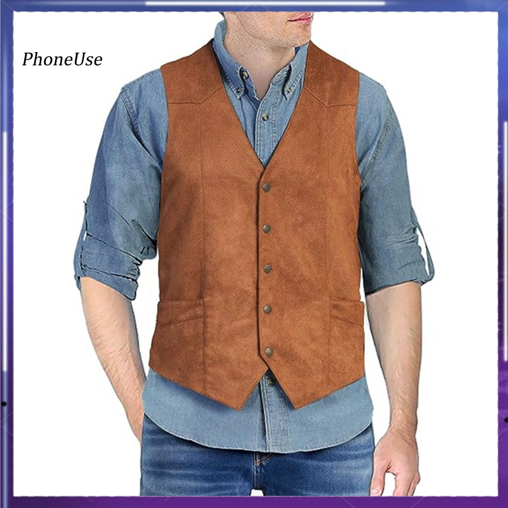 Men Formal Wear Single Breasted Vest Men's Slim Fit V-neck Waistcoat with Pockets Business Suit Sleeveless Solid Color D