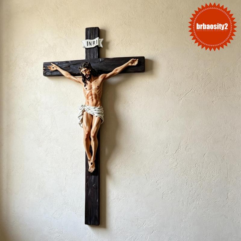 [Brbaosity2] Presente Devout Jesus Cruz Resina Crucifixo De Parede Ornamento Religioso Escultura Decoração Para Escritór