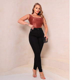 Calça Jeans Preta Feminina Preta Skinny Lycra Cintura Alta
